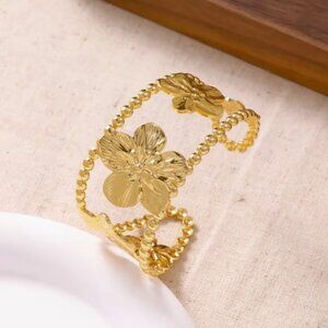 304 Stainless Steel Adjustable Bracelet/Hypoallergenic, KC Golden Plated Bangle